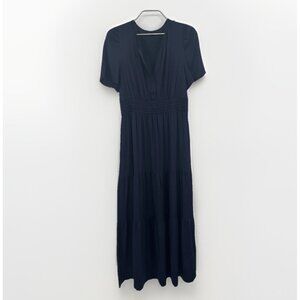 Quince Washable Stretch Silk Tiered Maxi Dress size S Women's in Navy Blue *